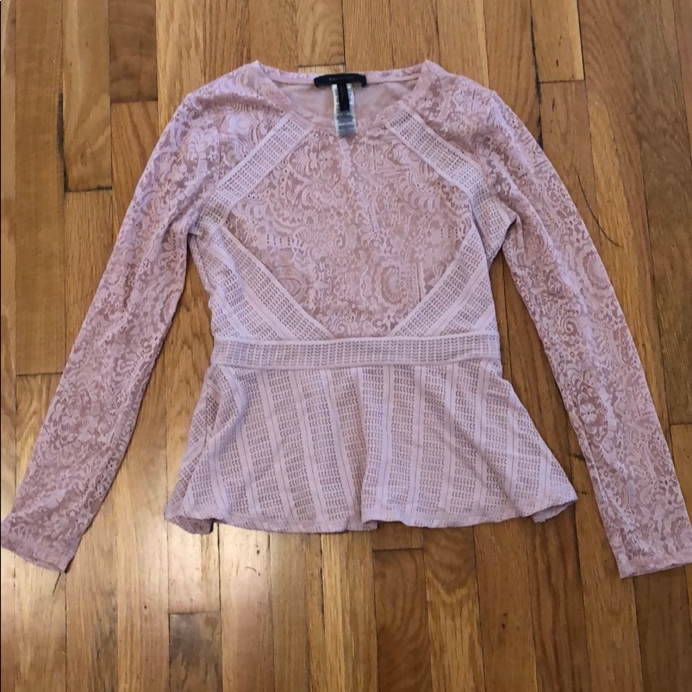 BCBGMAXAZRIA Lace peplum top